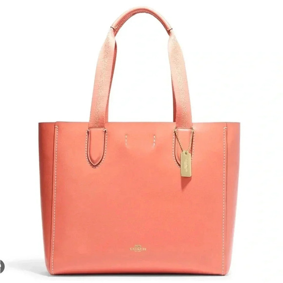 COACH Derby Pebbled Leather Shoulder Tote in Light Coral - Picture 1 of 16